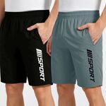 FLYZEN Solid Men Black, Grey Regular Shorts pack of 2