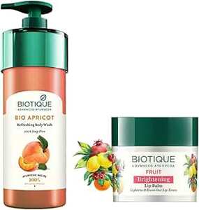  Biotique Bio Apricot Refreshing Body Wash, 800ml & Biotique Bio Fruit Whitening/Brightening Lip Balm, 12g 