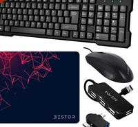Bestor Set of 5 Combos of USB Wired Keyboard, Wired Mouse, Mouse Pad Base Waterproof, Type A to Type C OTG Adapter & 4 Port USB HUB for PC, Laptop, Computer