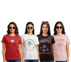  STYLENSECotton Blend Regular Fit Half Sleeve T-Shirt for Womens & Girls (Pack of 4)