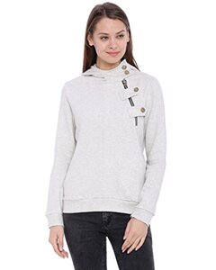 Campus Sutra Women's Cream High Neck Side Button Hoodie