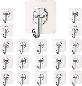 DALUCI Self Adhesive Wall Hooks - 20 Pcs Heavy Duty Wall Hooks for Hanging |