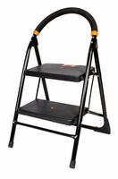 CIPLA PLAST 2 Step Ladder for Home use | Heavy Duty Alloy Steel Foldable Step Ladder with Anti Skid Shoes and Extra Strong Wide Steps Milano 2 Steps | GEC-L2M (Black)