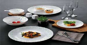 Swiggy Instamart Cello Opalware Dazzle Series Tropical Lagoon Dinner Set (9 Pieces, White)
