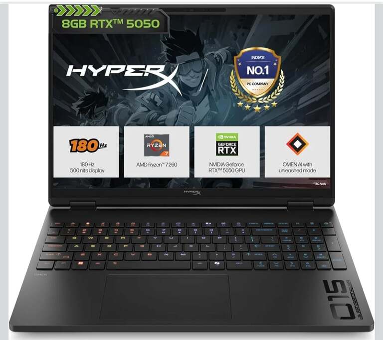 51% off on - HP HyperX OMEN 15, AMD Ryzen 7 260, 1TB SSD, Black, 2.42kg - Rs. 117990