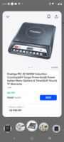 Instamart| Search Induction | Prestige PIC 20 1600W Induction Cooktop|4KV Surge Protection|8 Preset Indian Menu Options & Timer|Soft Touch|1Y Warranty on Instamart: 