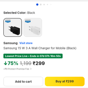 Samsung 15 W 3 A Wall Charger Black
