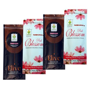 Nishan Premium Incense Sticks –Agarbatti Fancy Collection | Long-Lasting & Soothing Fragrance for Home & Puja | Pack of 4 (120g Each) Agarbatti for Meditation & Relaxation (Pink Blossom & Elive)