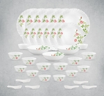 La Opala Opal Glass Crockery | for Family of 6 | Dinner Set 35 pcs Rose Garden | Plates & Bowls for Dining | Microwave Safe | 100% Vegetarian | Extra Strong | Extra Light & White