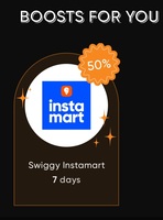 Cred Boosts : Get 50% Off upto 25Rs on Swiggy Instamart (Account Specific)