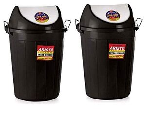 Aristo 80L Swing Lid Dustbin with Metal Handle (Black, Pack of 2)