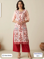  Women Printed Thread Work Crepe Kurti
