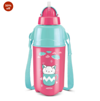 Milton Kool Trendy 400 Kids Plastic Insulated Water Bottle with Straw, 370 ml, Cherry Pink