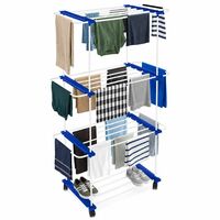 FLIPZON Premium 3 Tier Flexri Cloth Drying Stand with Wheels | Alloy Steel Laundry Rack for Indoor & Outdoor Use | Heavy Duty Multi Layer Stand for Family Laundry (Blue & White)

