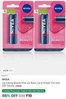 Flipkart | Loot for Mumbai | Lip Caring Beauty Pink Lip Balm, Lip & Cheek Tint with SPF 30 (Pack of 2, 9.6 g) Pink