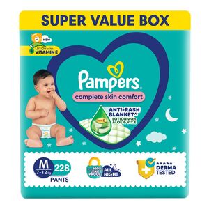 Pampers Complete Skin Comfort Pants, Medium (M) 228 Count, 7-12kg