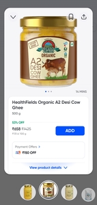HealthFields Organic A2 Desi Cow Ghee 
