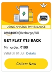 Get Flat ₹15 back on Min ₹199 on Recharge/Bill payment using Amazon Pay Balance (User Specific)