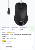 Blinkit | Portronics Toad 101 Optical Wired Mouse (Black)