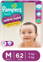 Pampers Active Baby Taped Diapers with Adjustable Fit - M (62 Pieces)