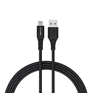 amazon basics PVC Molded Nylon USB A To Lightning Mfi Certified Charging Cable | Compatible with iPhone 13,12,11; 13,12,11 Pro; 13,12 11 Pro Max; 13,12 Mini (Black,1.2M)