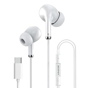 Kratos Tune V5 C Type Earphones Wired, 13mm Bass Drivers Earphone, Inline Control Type c Headphones with Mic, Sweat Resistant, Comfort Fit Type c Earphone with Volume Control,Metallic c pin Earphones