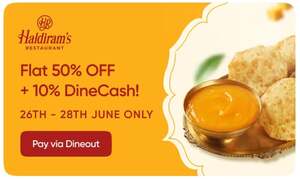 Swiggy Dineout : Flat 50% Off on Haldiram's Restaurant (26th - 28th June)