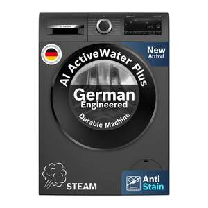 Bosch 9 kg 5 Star Front Load Fully-Automatic Washing Machine, AI ActiveWater, 14 Wash Programs, Black Grey, WGA1420TIN