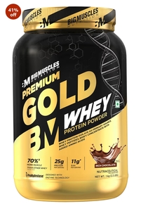 Bigmuscles Nutrition Premium Gold Whey [1Kg] | Informed Choice UK Certified | Isolate Whey Protein Blend | 25g Protein | 11g EAA | ProHydrolase Enzyme Technology [Rich Chocolate]