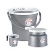 [MRP Error] RATAN Plasticware 3-Piece Bathroom Set (18L Bucket + Stool + 1L Mug) - NIR Silver