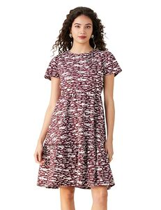 Amazon Brand - Symbol Women Rayon Fit and Flare One Piece Knee Length Tiered Dress (Available in Plus Sizes)