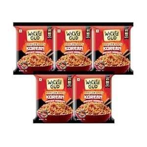Pack Of 5 WickedGud Korean Instant Noodles | Fiery 2X Spicy | Whole Wheat