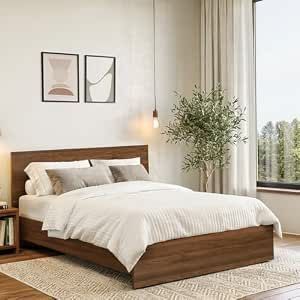 ABOUT SPACE Bed - (80 x 62 inches) Queen Size Bed Without Storage | Engineered Wooden Bed Frame with Airflow & MDF Support Board for Mattress | 1-Year Warranty Cot for Bedroom - Columbia Walnut

