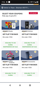 Flat 100 cashback On 9 category (Mov 350) 