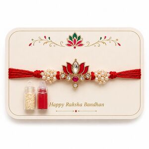 Minimalist Premium Kundan Lotus Floral Rakhi For Brother Pack Of 1