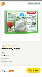 Amazon Now: Mother Diary 400gm Panner (Location specific)