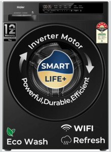 Haier 7 Kg AI One Touch, AI Smart Wash (AI-DBT), PuriSteam, 525mm Super Drum, In-Built Heater,WI-FI, Fully Automatic Front Load Washing Machine, (EFL70-IM12F3BKU1 | Black)