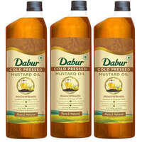Dabur Cold Pressed Mustard Oil | Rich in Omega 3 | Healthy, Pure & Flavorful Cooking Oil - Pack of 3 ( 1L )