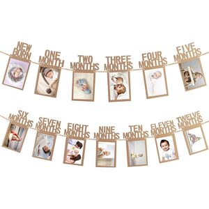 Party Propz 1-12 Month Photo Frame Banner - Set of 1 Photo Banner for First Birthday(Cardstock) | Baby Photo Frame 0 to 12 Months | New Born 0 to 12 Month Photo Frame | Bday Photo Banner 1st Birthday 