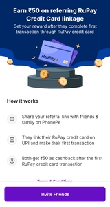 PhonePe Refer & Earn ₹50 | Friend Saves RuPay Credit Card on PhonePe UPI & You Both Get ₹50 Cashback