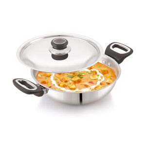 Anjali FPKD26 Stainless Steel Pro Kadai with Stainless Steel Lid 3 LTR Induction and Gas Stove Base 