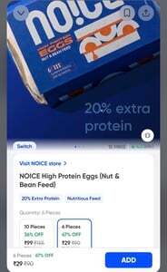 Noice high protein eggs 6 pieces at ₹29(location specific) Over now