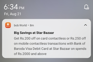 Bank of Baroda × Star Bazaar | Flat ₹200/₹250 OFF on ₹2,000+ Spends | Visa Debit Card Offer