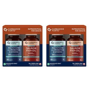 Carbamide Forte Multivitamin Tablet for Men and Women with Probiotics & Omega 3 fish oil capsules | Daily Immunity, Heart, Brain & Joint Support | 60 Tablets + 60 Softgel Capsules (Pack of 2)