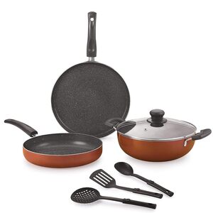 Nirlon Brownie Granite 7-Piece Aluminum Non Stick Cookware Combo Gift Set 