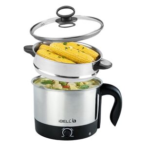 IBELL MPK12M Multipurpose Electric Kettle, 1.2L Capacity, 600W Power, Includes 2 Cooking Pots & Egg Boiler, Adjustable Temperature Control, Durable Stainless Steel Body (Silver)