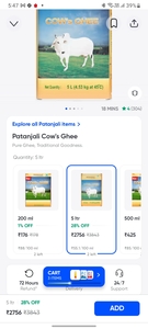 Patanjali Cow’s Ghee 5L @₹2756 