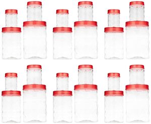Clazkit Plastic Pet Storage Jar and Container, Set of 24 (120ml, 350ml, 650ml, 1.20ltrs Each), Red|Air Tight |Kitchen Organiser|BPA Free|Stackable 