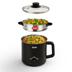 Glen Electric Kettle with Steamer 1.5L, 600W | Multipurpose Kettle for Tea, Coffee, Milk, Eggs, Soup & Noodles | Egg Boiler, Food Steamer, Dual Heat Settings, Auto Shut-Off SA9016 MCK