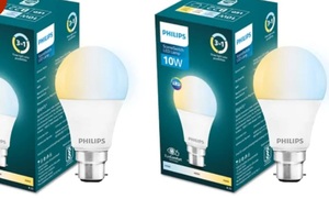 PHILIPS 10 w LED Bulb|3 Colors in 1 LED Bulb|Scene Switch Bulb for Home & Decoration|Color: Tunable White, Pack of 2, b22d
